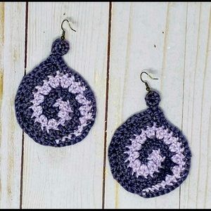 Crochet Earrings Charcoal Gray & Lilac Paisley